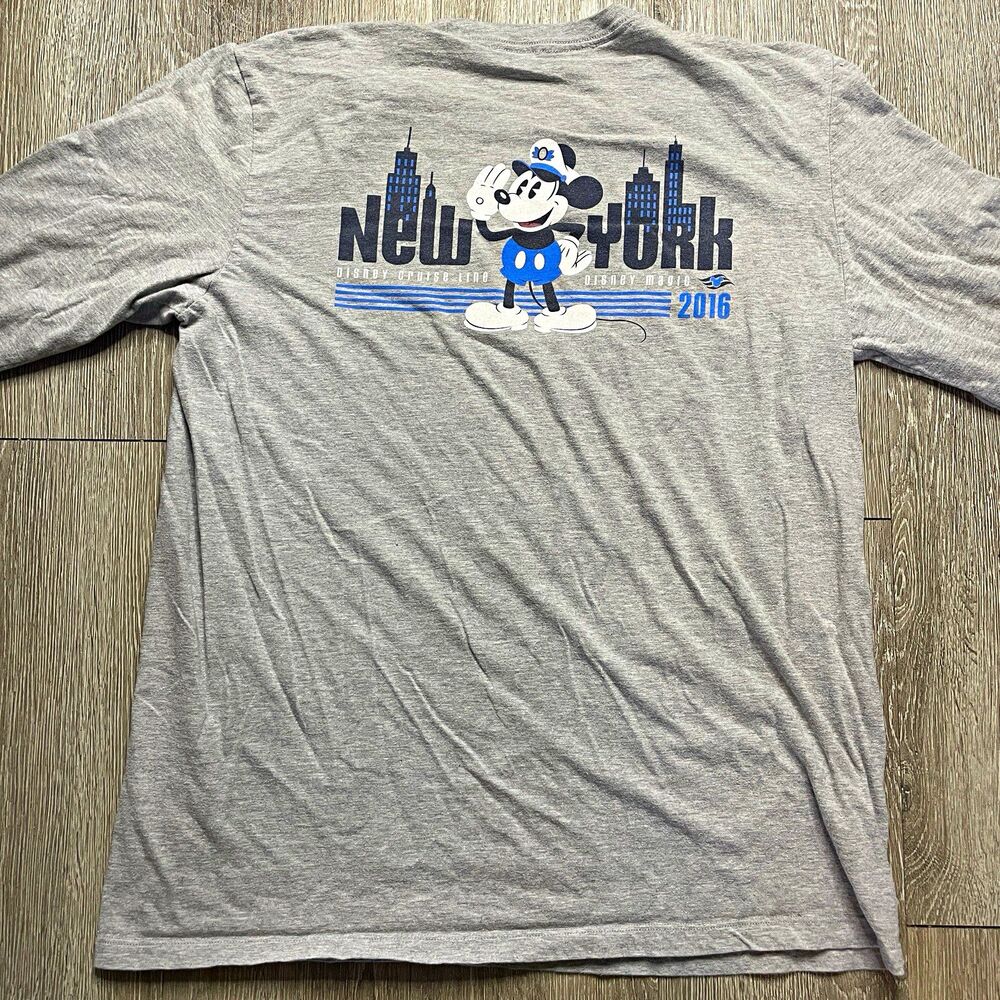 Disney Cruise Line Mickey Mouse New York 2016 Gray Long Sleeve Tee Mens XL